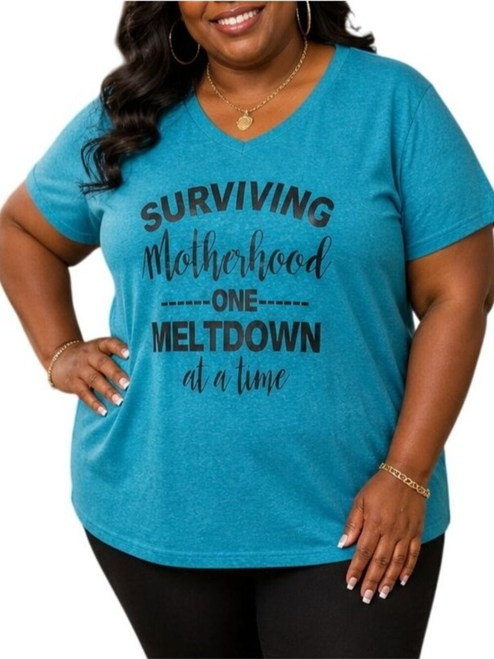 Bl2 Original Blends Size XL Top Surviving Motherhood Meltdown V-Neck Blue Tee